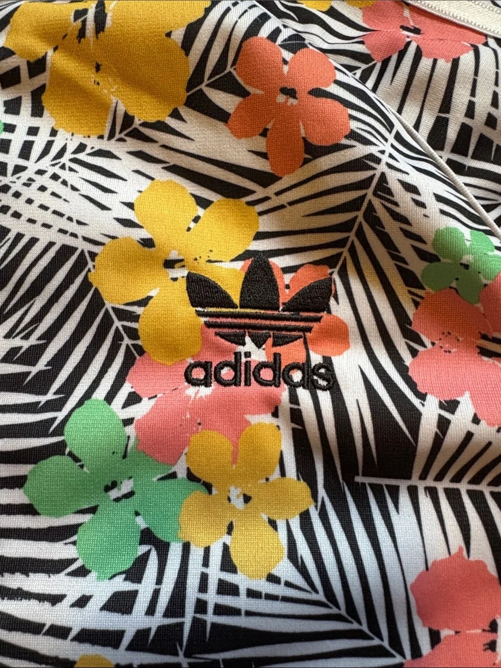 EUC adidas Tropical Floral Print Jacket in Black, Yellow, Coral, Green YXL